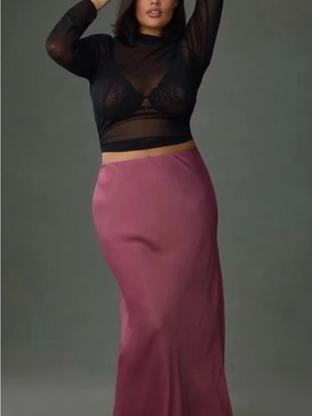 Anthropologie Satin Maxi Skirt in Dusty Rose